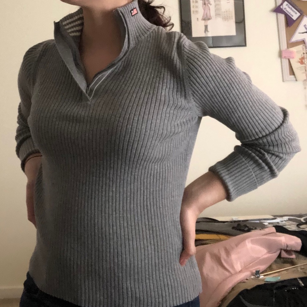 Grey Polo RL half zip up high collar sweater